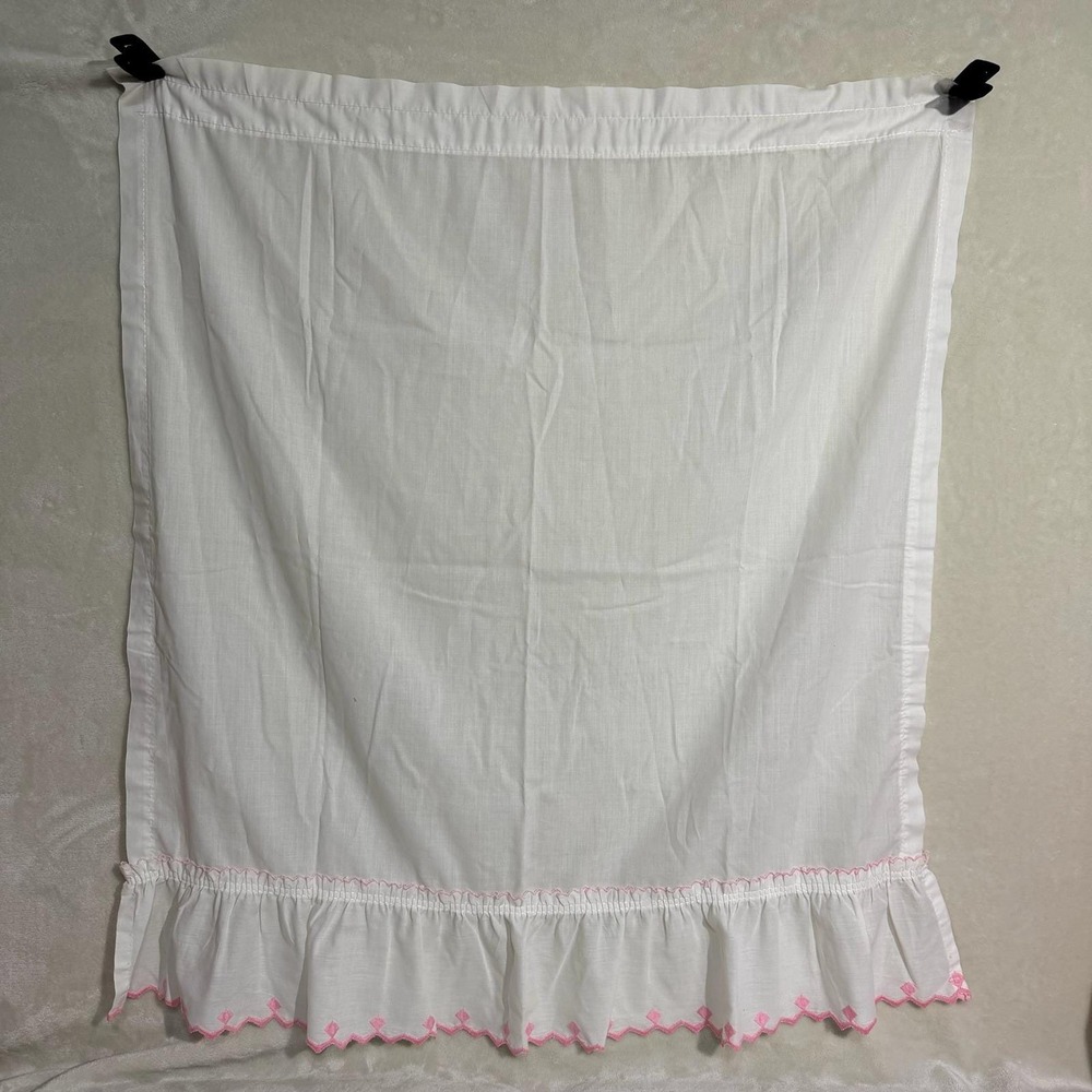 Set of‎ Vintage White Pink Embroidered Curtains 1 Panel & 5 Valances Cottagecore - Picture 2 of 12